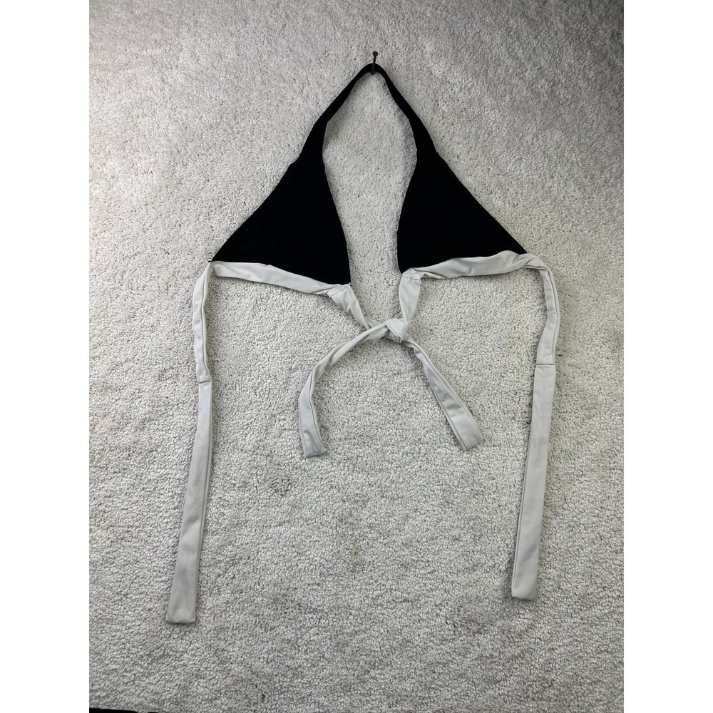 Victoria's Secret Bikini Top Womens Medium Black White Tie Halter Swimwear Beach